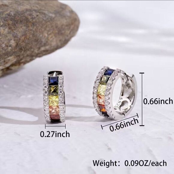 925 Sterling Small Huggie Earrings with Multi-Colored Stones and Bling #641 - Picture 7 of 7